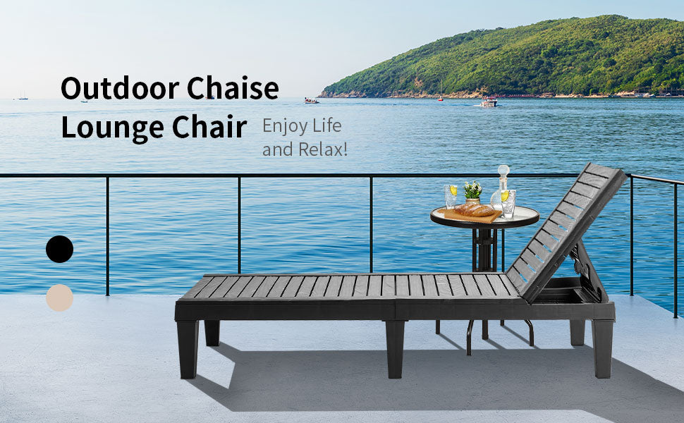 Outdoor Chaise Lounge Patio Reclining Chair with 5-Position Adjustable Backrest