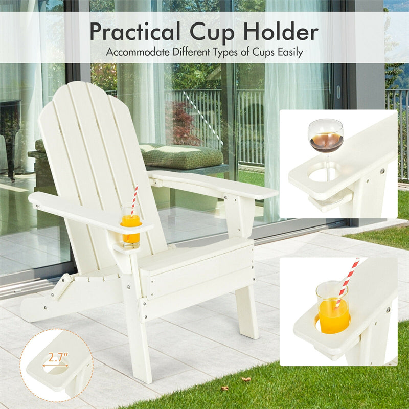 Outdoor Folding Patio Adirondack Chair with Built-in Cup Holder for Backyard Balcony