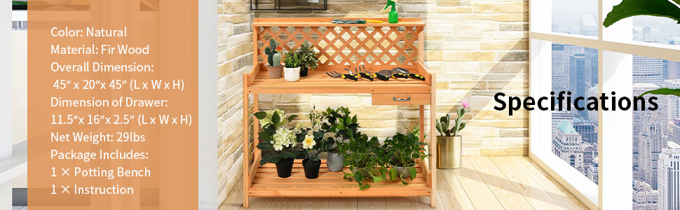Outdoor Garden Wood Potting Bench Workstation Bench with Storage & Hook