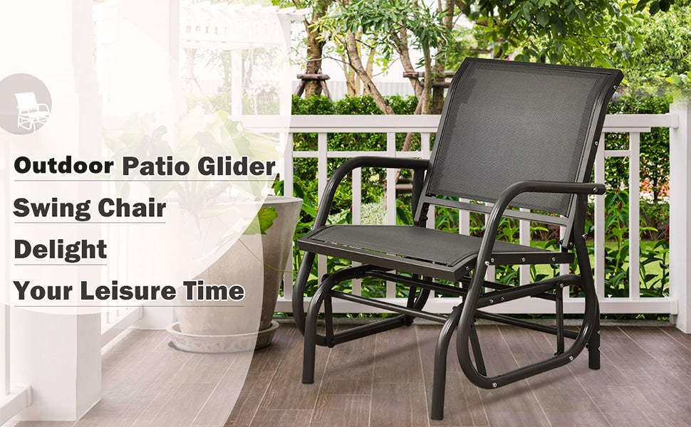Outdoor Metal Swing Glider Rocking Chair with Armrest for Patio Backyard Poolside