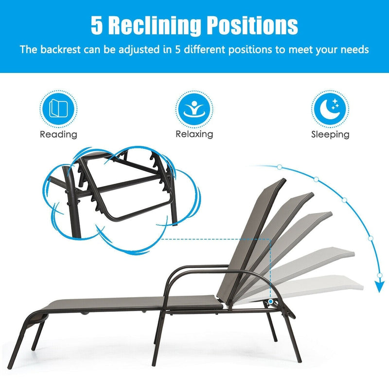 Eletriclife Adjustable Patio Chaise Folding Lounge Chair with Backrest