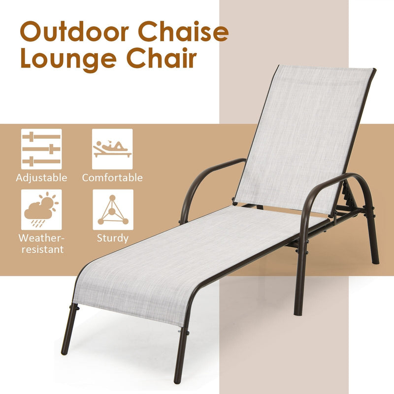 Eletriclife Adjustable Patio Chaise Folding Lounge Chair with Backrest