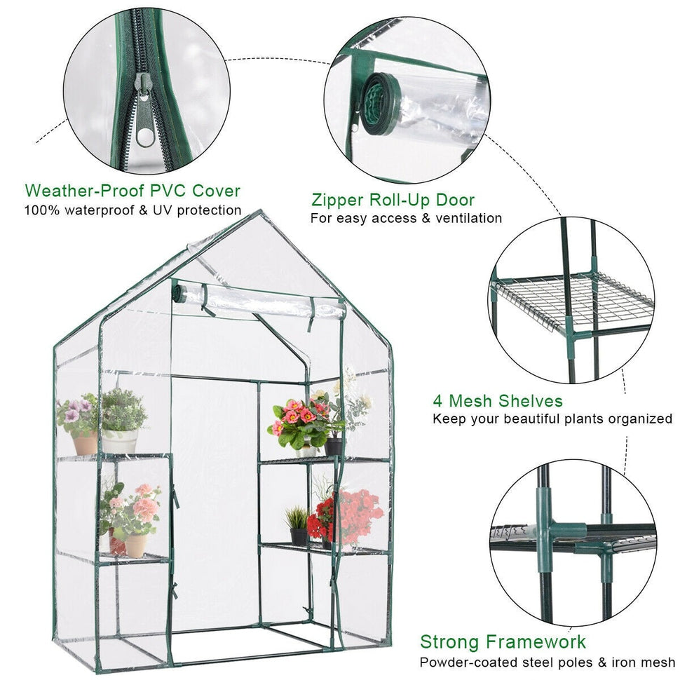 Outdoor Portable 4 Shelves Walk-in Greenhouse