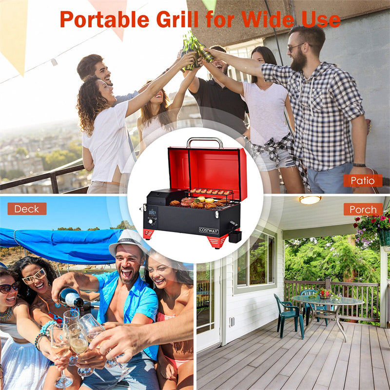 Outdoor Portable Tabletop Pellet Grill BBQ Smoker with Digital Temperature Control