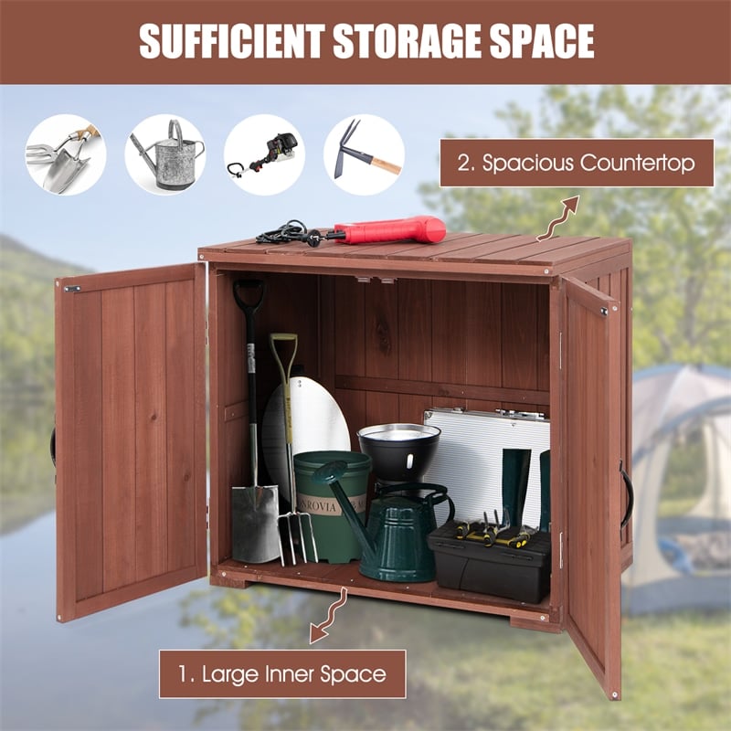 Outdoor Wood Storage Cabinet Garden Tool Shed with Double Doors for Patio Backyard