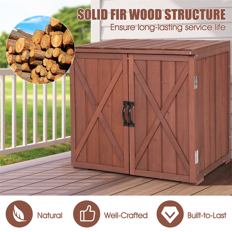 Outdoor Wood Storage Cabinet Garden Tool Shed with Double Doors for Patio Backyard