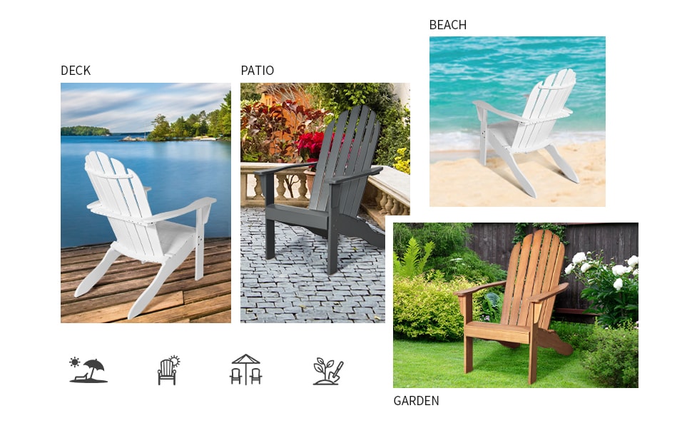 Outdoor Wooden Folding Adirondack Chair for Patio Garden