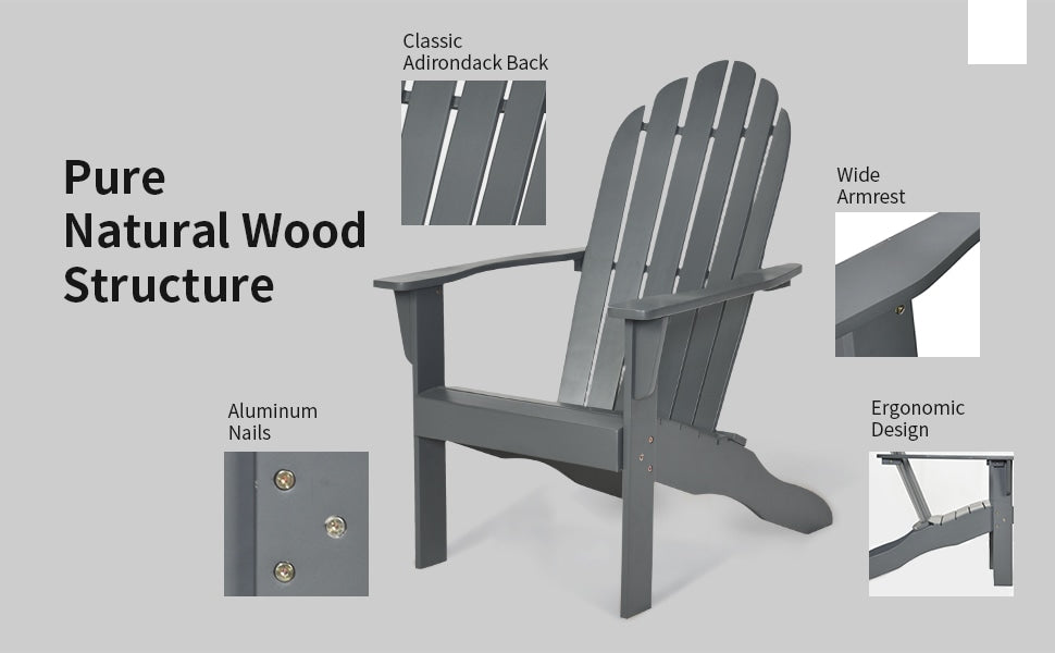 Outdoor Wooden Folding Adirondack Chair for Patio Garden