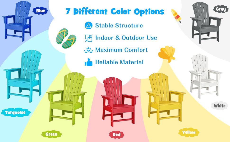 Patio Kids Folding Adirondack Chair Outdoor Chair with Ergonomic Backrest