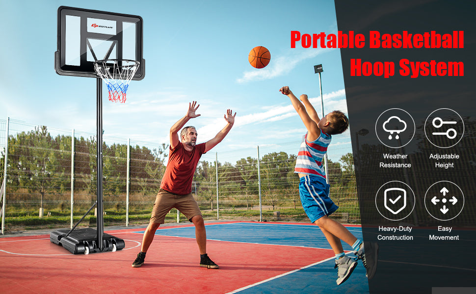 Outdoor Portable Basketball Hoop Height Adjustable Basketball Goal System with 44" Shatterproof Backboard for Kids Adults
