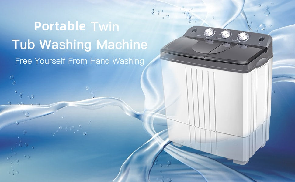 Portable Washing Machine Semi-Automatic 20Lbs Capacity Twin Tub Washer and Dryer Combo with Inlet and Drain Hose