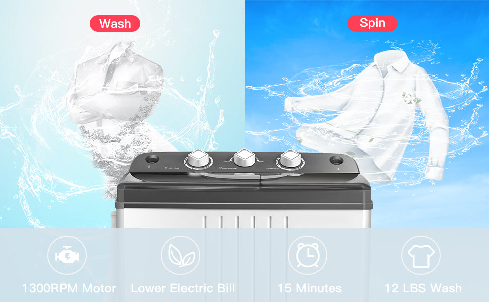 Portable Washing Machine Semi-Automatic 20Lbs Capacity Twin Tub Washer and Dryer Combo with Inlet and Drain Hose