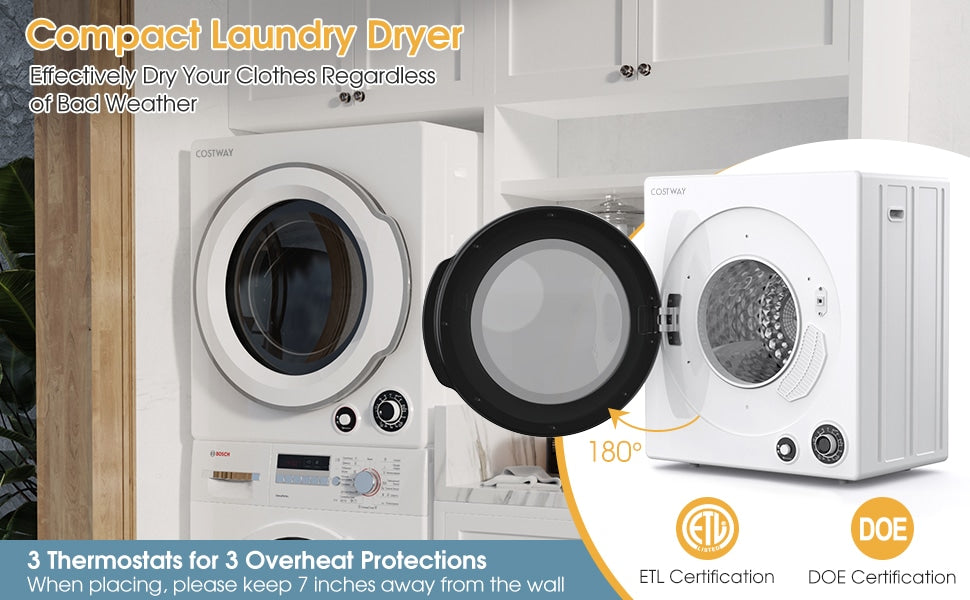 Portable Clothes Dryer 13.2 LBS Front Load Compact Electric Laundry Dryer with Stainless Steel Drum