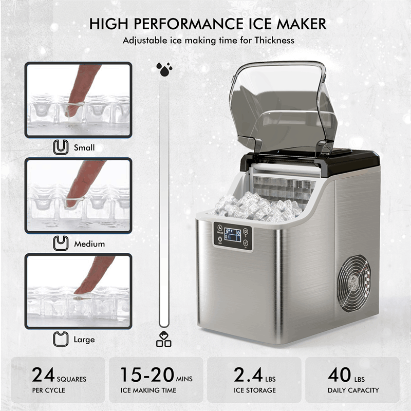 Portable Electric Countertop Ice Maker with Top Inlet Hole Ice Scoop Basket