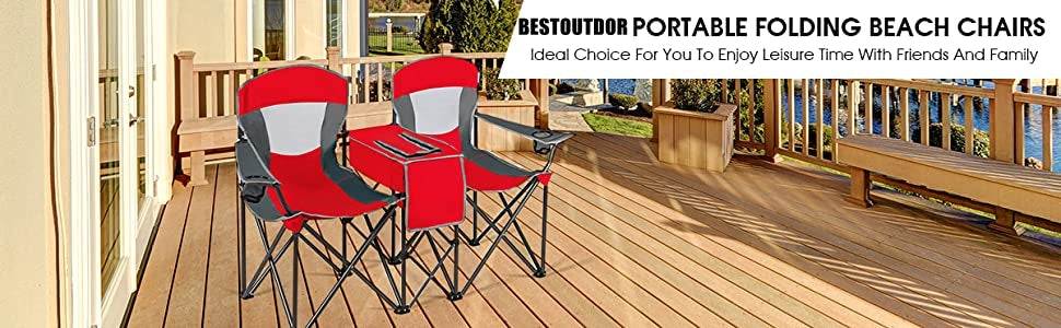 Portable Folding Double Camping Canopy Chairs Beach Chairs with Cup Holder