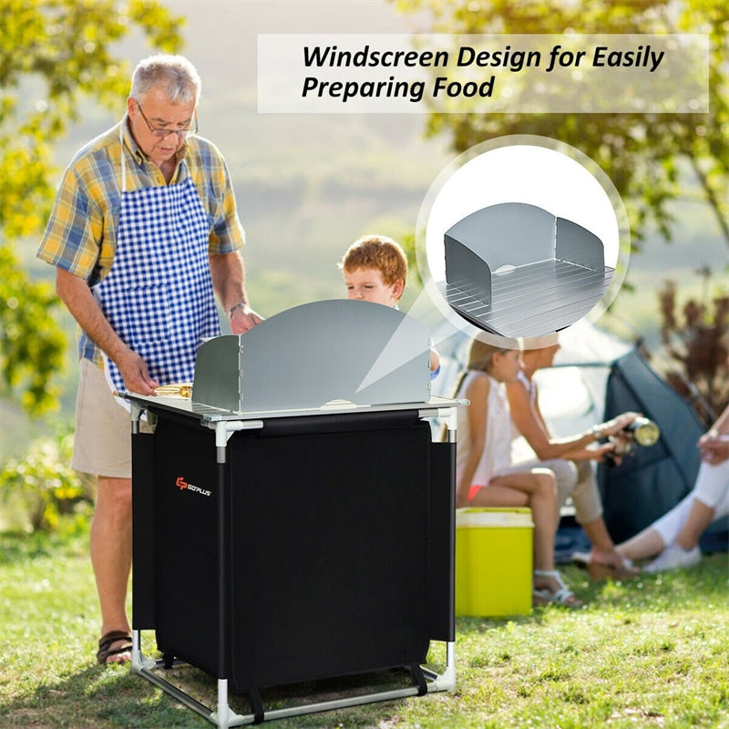 Portable Outdoor Camping Cooking Table with Storage Shelves