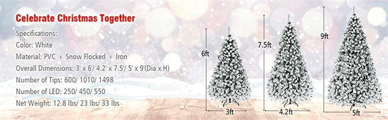 Pre-Lit PVC Snow Flocked Artificial Christmas Tree with LED Lights