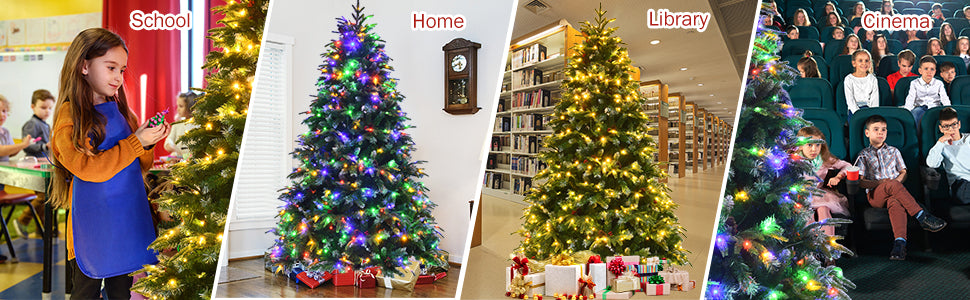 5FT Pre-Lit Snowy Hinged Artificial Christmas Tree with Multicolor LED Lights and Flash Modes