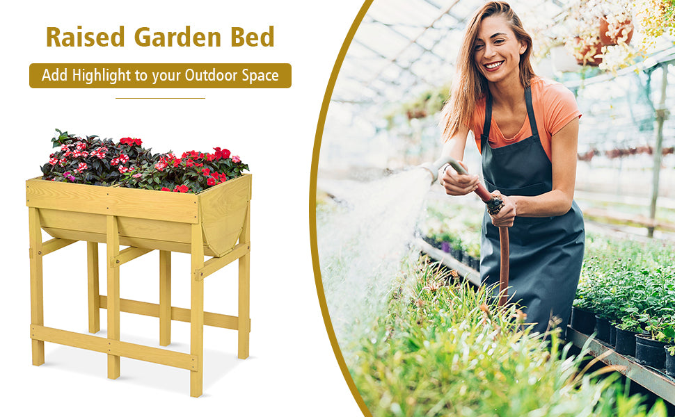 Raised Garden Bed Wooden Vegetable Flower Planter with Liner