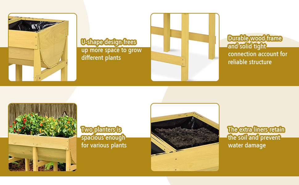Raised Garden Bed Wooden Vegetable Flower Planter with Liner