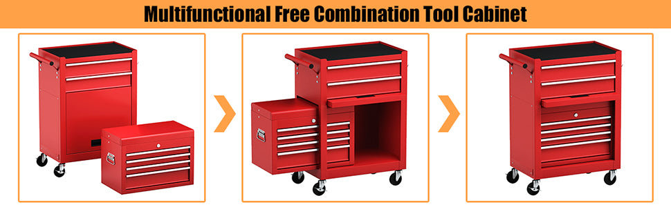 Rolling Tool Chest Removable Tool Storage Cabinet with 6 Sliding Drawers