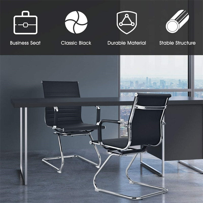 Set of 2 Heavy Duty PU Leather Conference Chairs Guest Reception Chairs Office Chairs with Armrests & Sled Metal Base