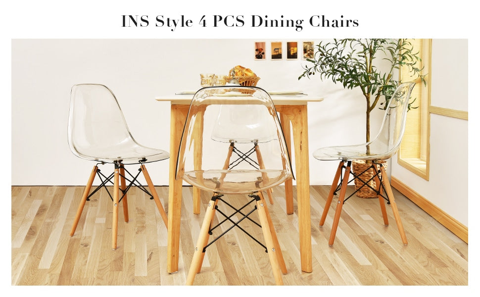 Set of 4 DSW Dining Chairs Modern Plastic Shell Side Chair with Wood Legs