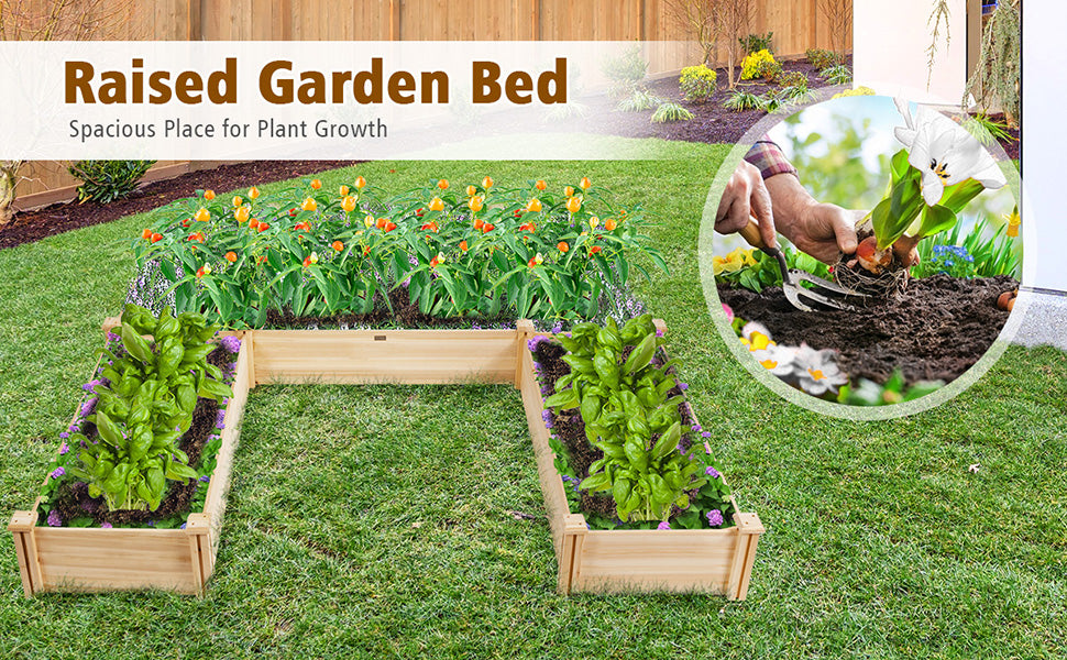 U-Shaped Wooden Garden Raised Bed Vegetable Flower Box for Patio Backyard