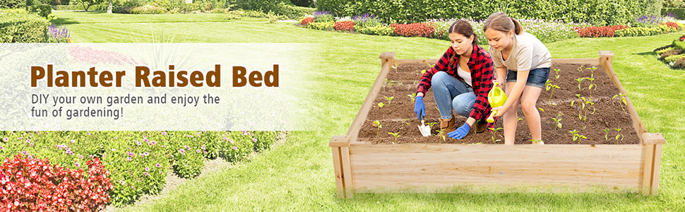 U-Shaped Wooden Garden Raised Bed Vegetable Flower Box for Patio Backyard