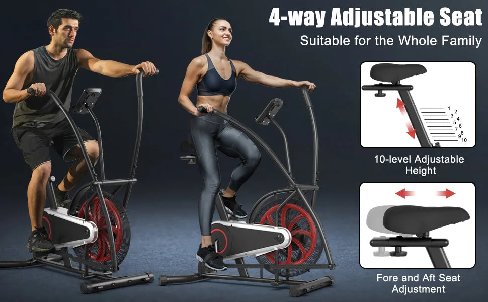 Upright Air Bike Adjustable Seat Fan Exercise Bike with LCD Monitor & Built-in Wheels for Home Gym Cardio