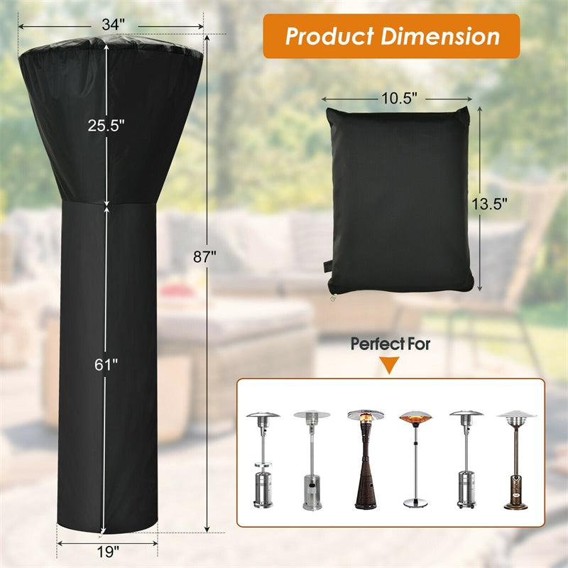 Waterproof Standing Patio Heater Cover with Zipper and Storage Bag