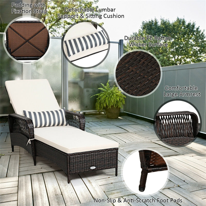 Eletriclife PE Rattan Armrest Chaise Lounge Chair with Adjustable Pillow