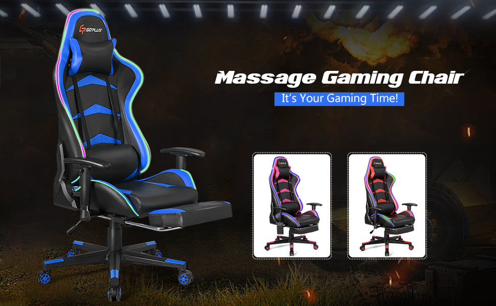 Adjustable Massage Gaming Chair Ergonomic Racing Computer Chair High Back with RGB Light & Remote Control