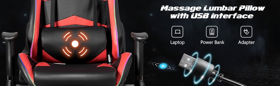 Adjustable Massage Gaming Chair Ergonomic Racing Computer Chair High Back with RGB Light & Remote Control