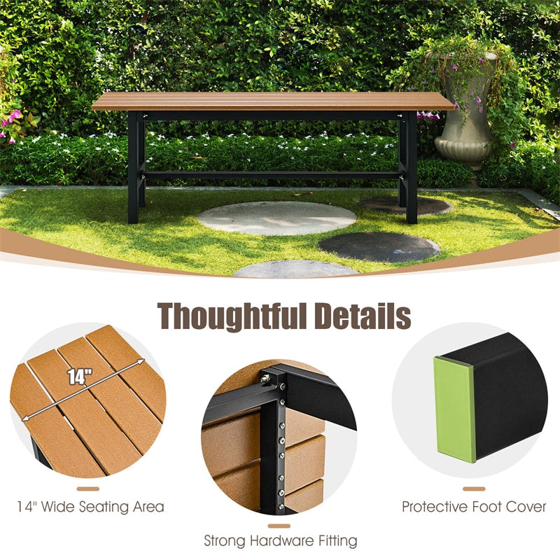 All Weather HDPE 2-Person Outdoor Garden Bench 47" Metal Frame Backless Patio Bench for Backyard Lawn