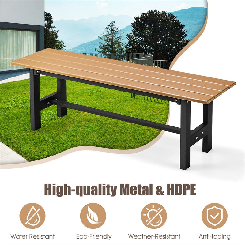 All Weather HDPE 2-Person Outdoor Garden Bench 47" Metal Frame Backless Patio Bench for Backyard Lawn