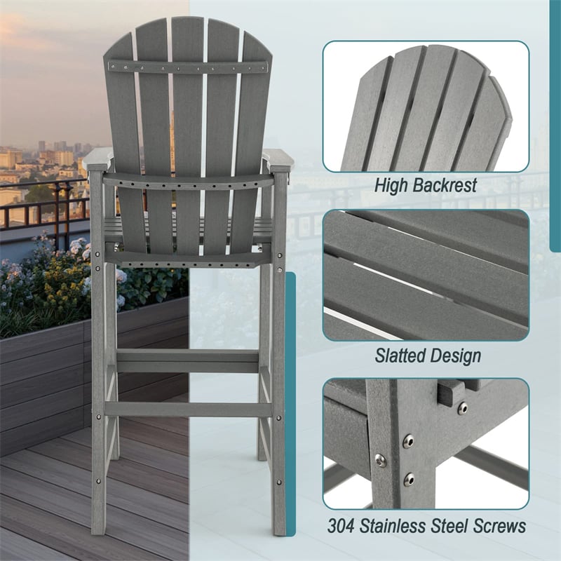 All Weather HDPE Tall Adirondack Chair 30" Outdoor Bar Height Stool with Armrests & Footrest