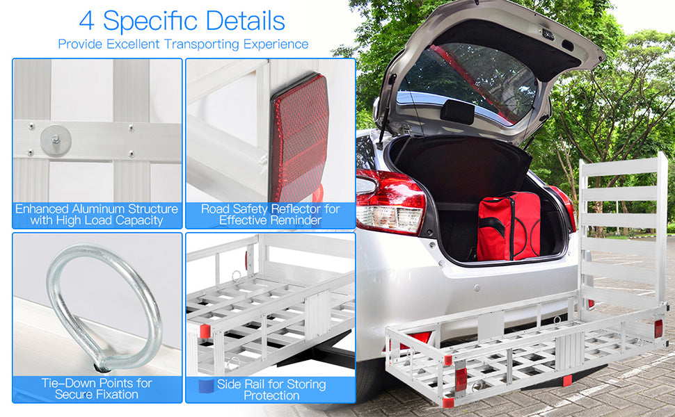 Aluminum Cargo Carrier 50" x 29.5" Hitch Mounted Wheelchair Mobility Scooter Carrier 500 lbs Medical Lift Rack with Ramp