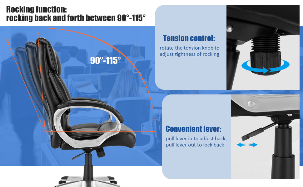 Big & Tall Executive Office Chair 350lbs High-Back Computer Desk Chair Leather Adjustable Swivel Chair with Soft Padded Armrest & Lumbar Support