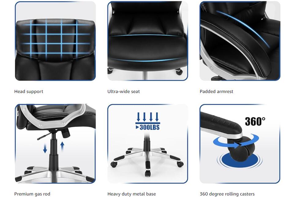 Big & Tall Executive Office Chair 350lbs High-Back Computer Desk Chair Leather Adjustable Swivel Chair with Soft Padded Armrest & Lumbar Support