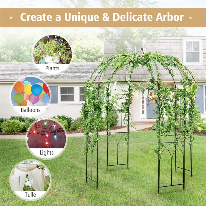 Birdcage Shape Garden Arbor 7’ x 8.4’ Heavy Duty Metal Garden Pergola Trellis Outdoor Arch Pavilion for Climbing Plants Wedding Party Decor