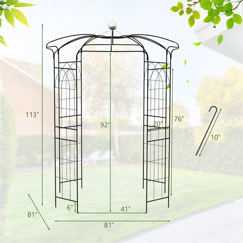 Birdcage Shape Garden Arch 9.4' H x 6.8' W Heavy-Duty Wrought Iron Arbor Trellis French Style Pergola Pavilion for Climbing Plants with Hanging Hook