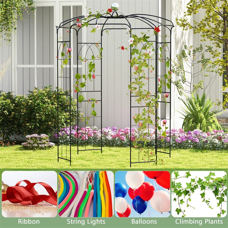 Birdcage Shape Garden Arch 9.4' H x 6.8' W Heavy-Duty Wrought Iron Arbor Trellis French Style Pergola Pavilion for Climbing Plants with Hanging Hook