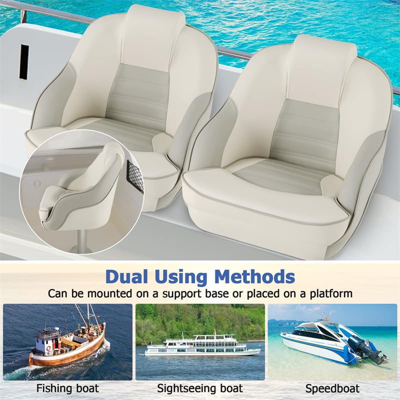 Captain Bucket Seat Pontoon Boat Seat Curved Armrest, Waterproof PVC Leather, Thick Sponge Padding, High Back Captain Chair for Fishing Sightseeing Boat