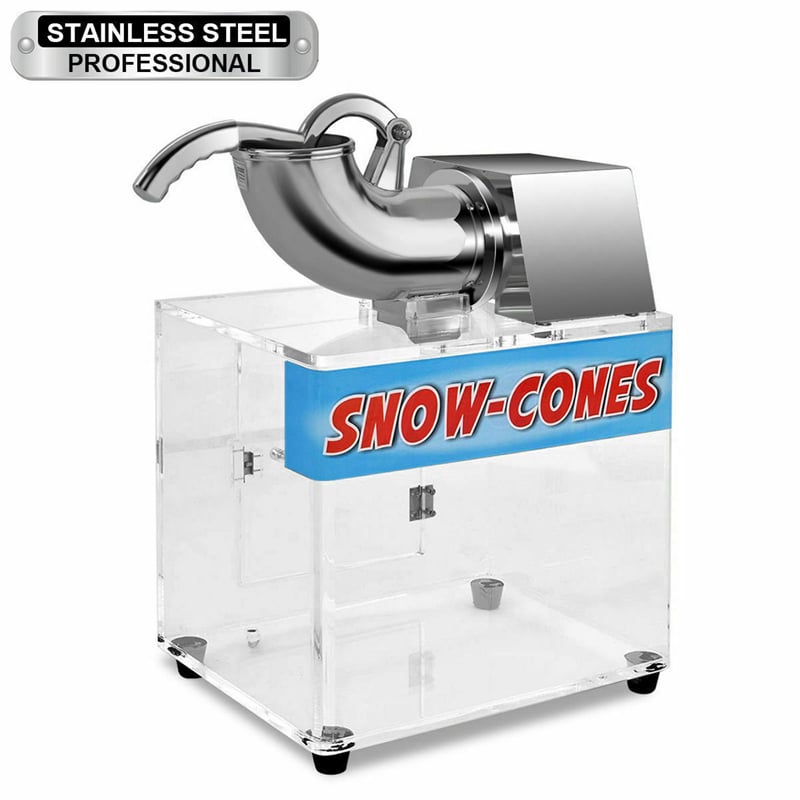 Commercial Snow Cone Machine Ice Shaver Maker Stainless Steel 440lbs/h Electric Ice Crusher with Dual Blades & Safety On/Off Switch