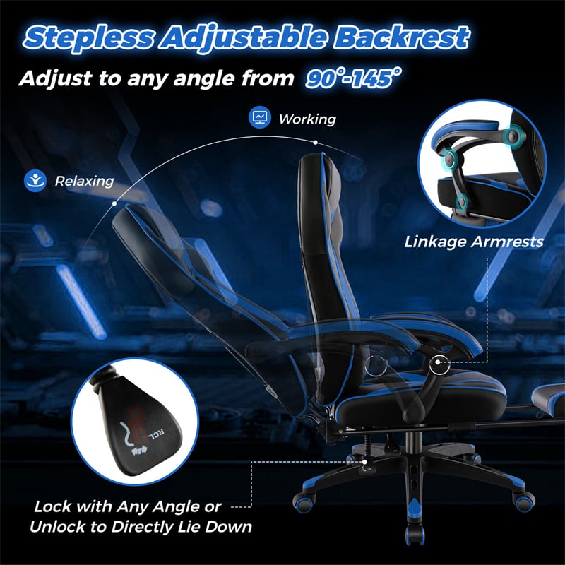 E-Sports Gaming Chair Ergonomic Racing Style Office Computer Chair Height Adjustable Reclining Video Game Chair with Lumbar Support & Retractable Footrest
