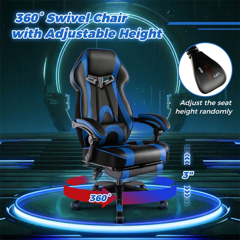 E-Sports Gaming Chair Ergonomic Racing Style Office Computer Chair Height Adjustable Reclining Video Game Chair with Lumbar Support & Retractable Footrest