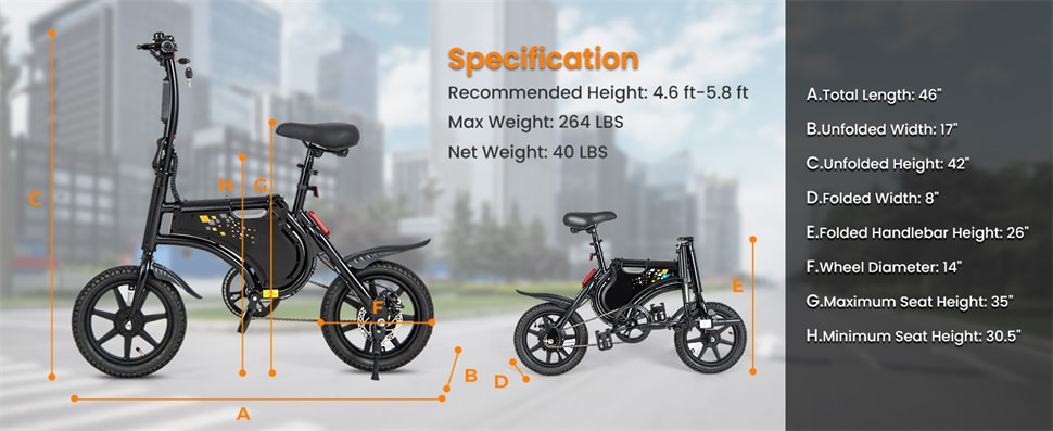 Electric Bike for Adults 14” Folding Electric Bicycle 350W Motor Mini E-Bike with Adjustable Saddle Height & Cruise Control for Short Commute