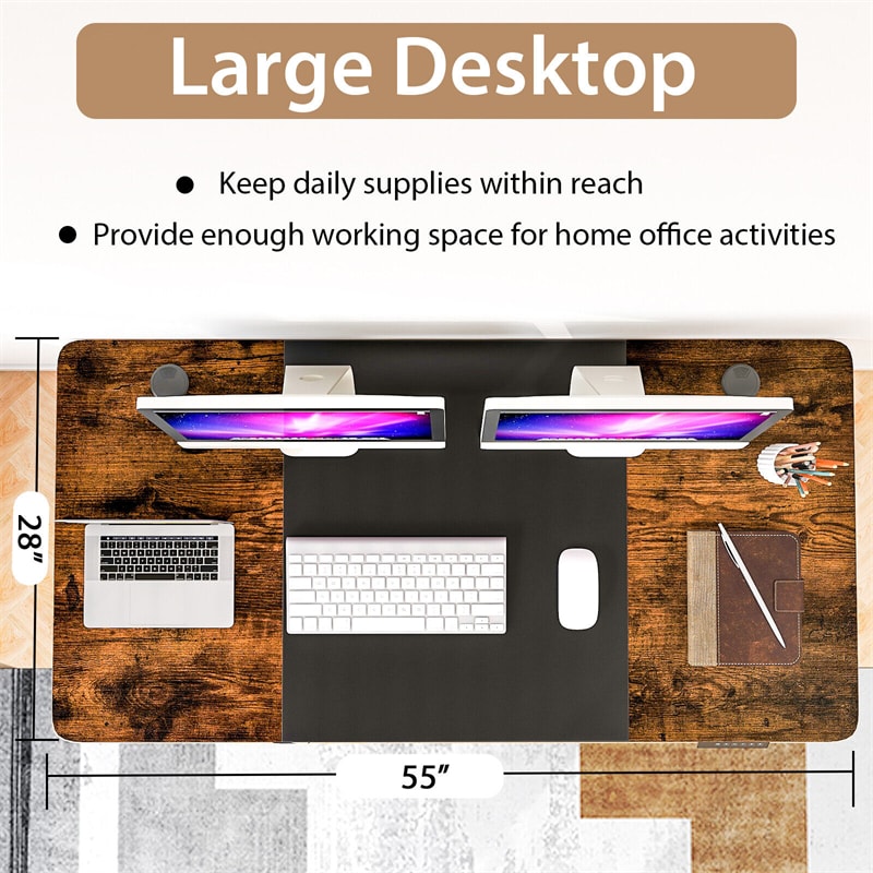 Electric Standing Desk 55" x 28" Height Adjustable Desk Sit-Stand Computer Workstation with Storage Drawer & USB Charging Port