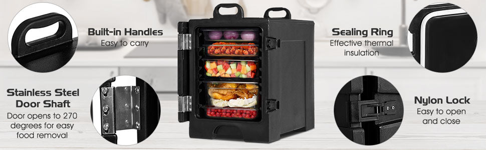 81 Quart End-Loading Insulated Food Pan Carrier 5 Full-Size Pan Portable Food Warmer with Handles